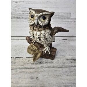 Halloween Owl Figurine HOMCO Great Horned Owl on Log Fall Decor VTG signed‎ 1114